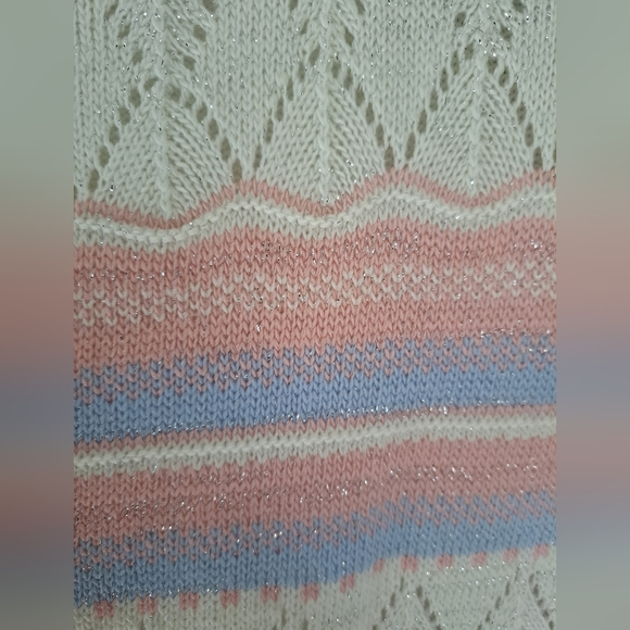 NWT Vintage Cape Cod Sportswear Pastel Pink Green White Metallic Sweater Size M - Picture 11 of 11